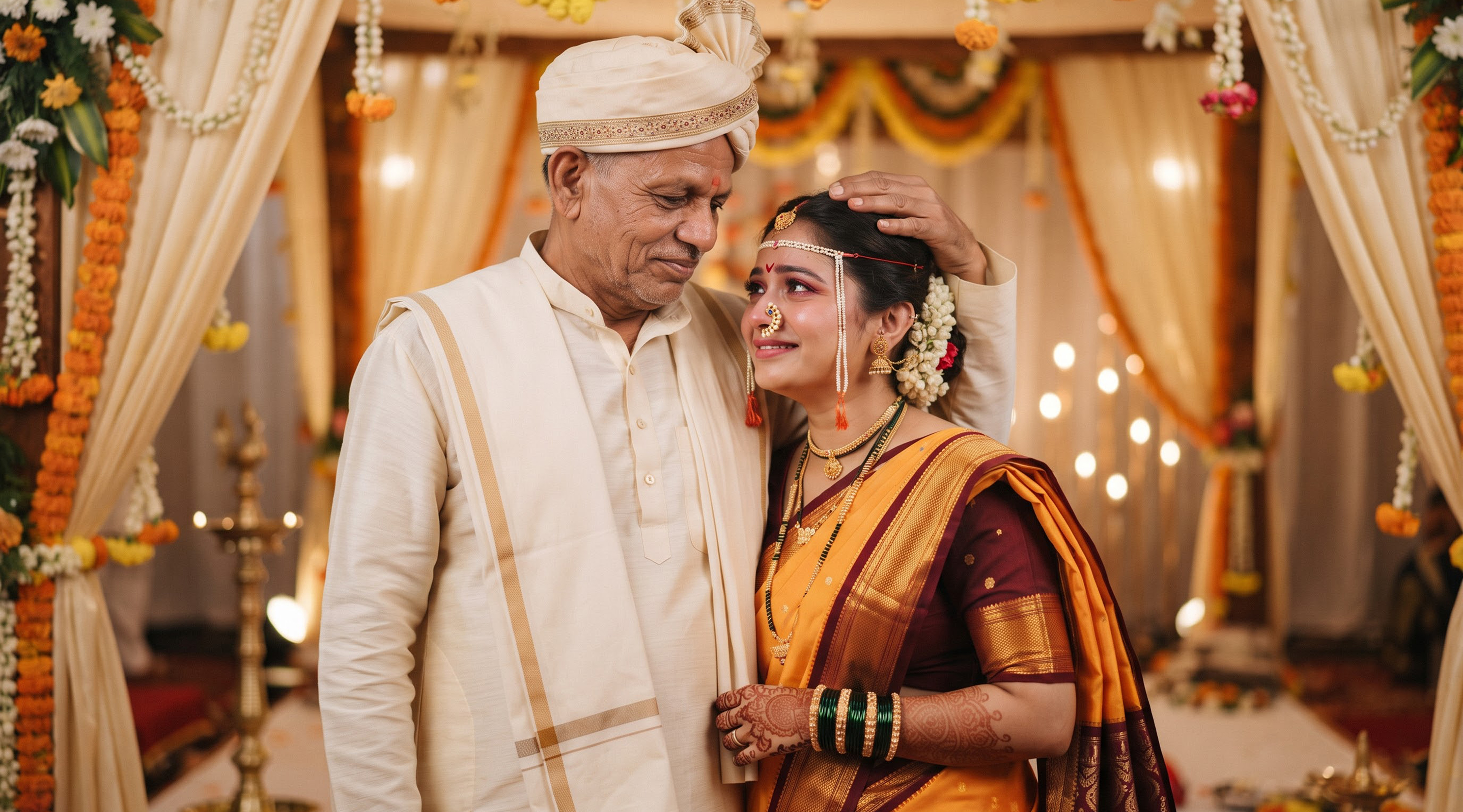 Indian wedding couple celebrating